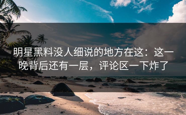 明星黑料没人细说的地方在这：这一晚背后还有一层，评论区一下炸了